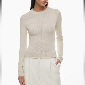 Babaton Aritzia Waldorf Sculpt Knit Long Sleeve Top S Matte Pearl NWT